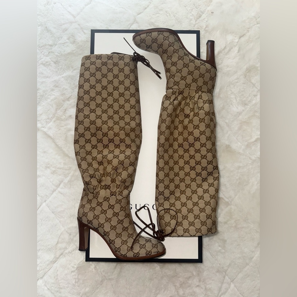Gucci Monogram Heeled Boots